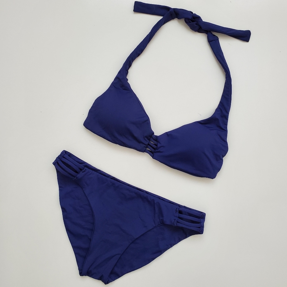 Roxy Navy Blue Halter Bikini Set